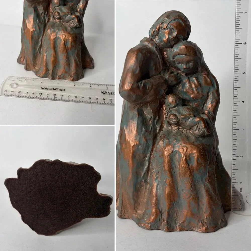 Metal Sculpture Figure Embracing Mother Father Baby 7